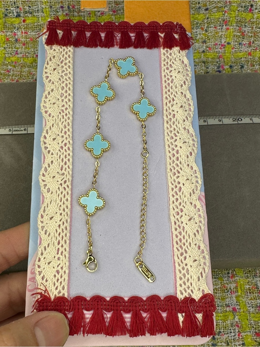 Gold-Tone Bracelet with Turquoise Clover Accents